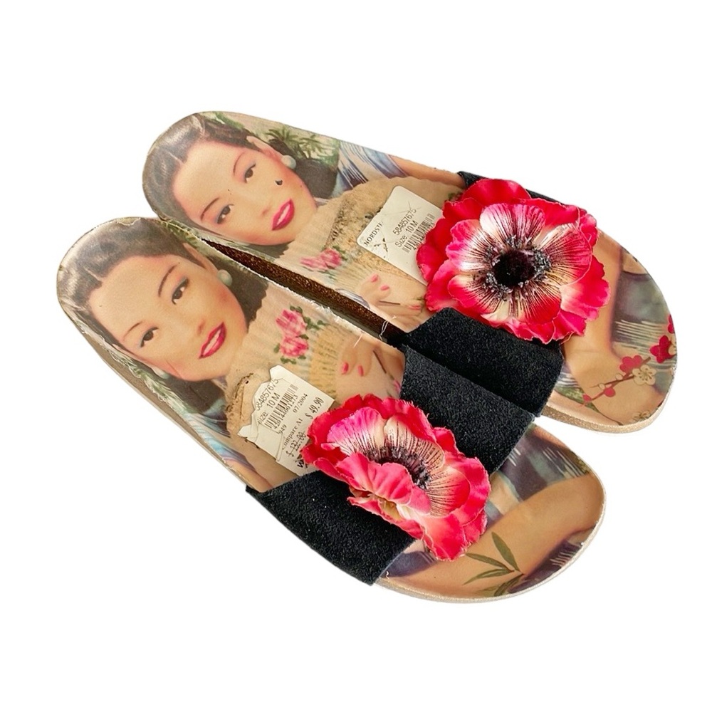 Worn & Refinished nordstrom rack floral applique oriental lady cork sandal sz 10